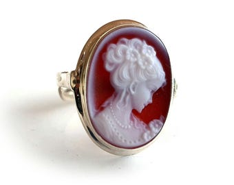 Cammeo rosso anello chignon lady cammeo italiano gioielli donadio cammei pietra agata bague camée anneau Камея кольцо カメオリング anillo camafeo