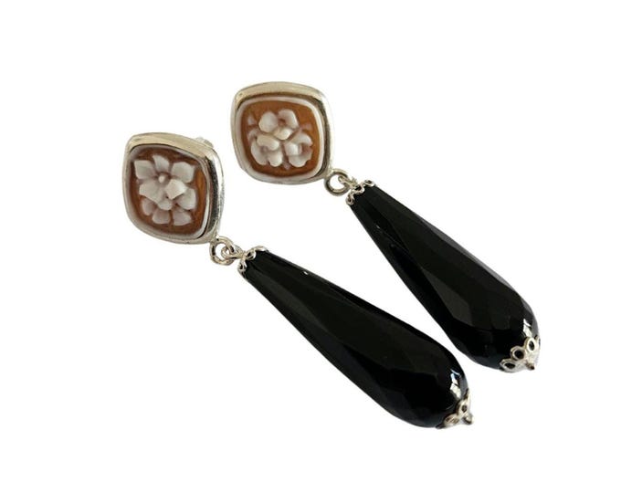 Orecchini cammeo profilo donna zirconi perle cammei conchiglia argento gioielleria cammeo italiano gioielli cammeo fatto a mano regalo donne