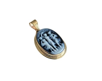Gold 'Three Graces' Blue Agate Cameo Pendant - Italian Donadio Jewels