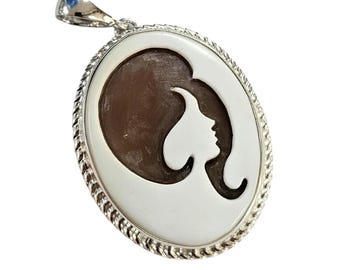 Silver Woman profilo Italian cameo - cameo jewelry - donadio cameos shell - pendentif camafeo
