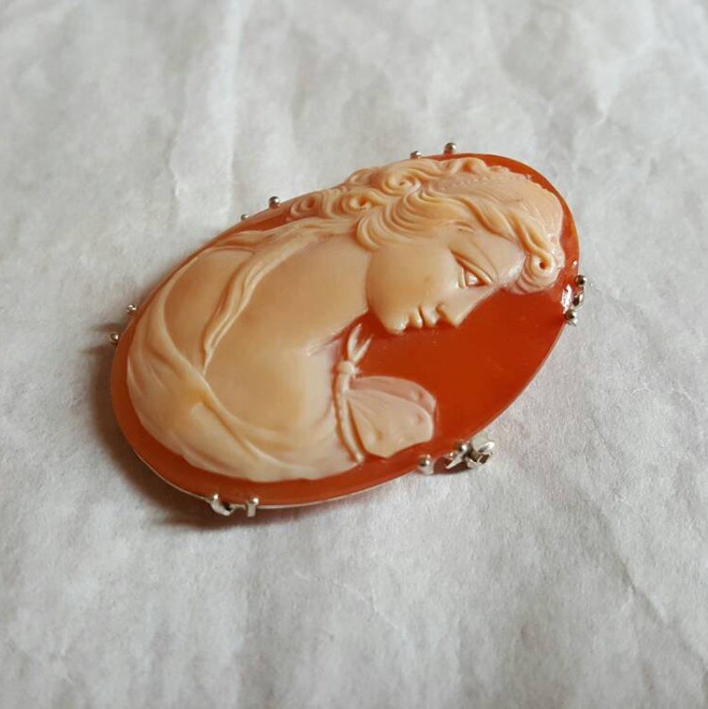 Shell Cameo Brooch Pendant Woman W/ Butterfly Italian Cameos Etsy