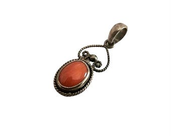 Boho Red Coral Pendant: Sterling Silver Filigree, Italian Jewelry
