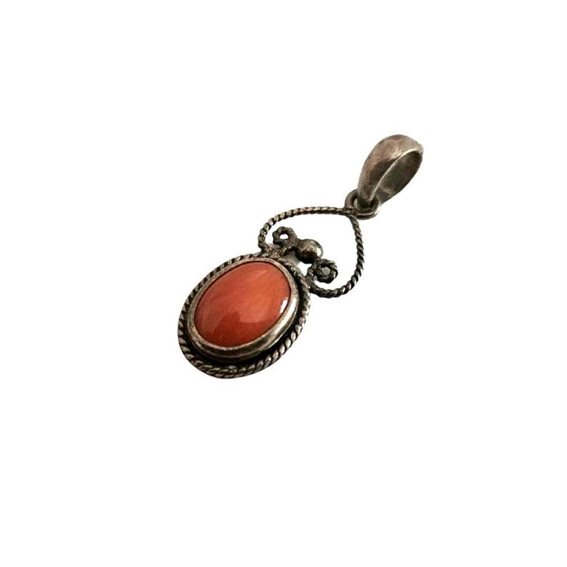 Boho Red Coral Pendant: Sterling Silver Filigree, Italian Jewelry image 1