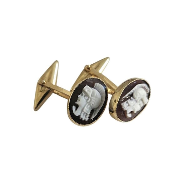 Bouton De Manchette Vintage En Argent Sterling - Motif "Warrior Cameo" - Occasion En Excellent état