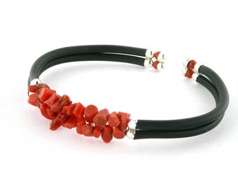 Red coral bracelet rubber double wire italian coral jewelry donadio bracelets corail rouge サンゴブレスレット коралловый синий браслет coral pin gift