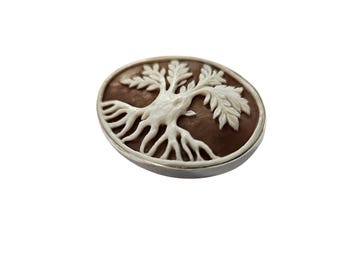 Tree of Life Cameo Pendant: Sardonyx Shell, Sterling Silver Frame