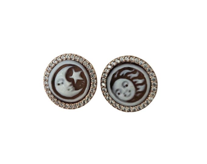 Orecchini con cammeo in conchiglia Sole e Luna: gioielli in argento sterling Donadio