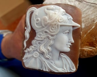 Hand Carved Sardonyx Shell Cameo: Greek Roman God, Italian Jewelry (55mm)
