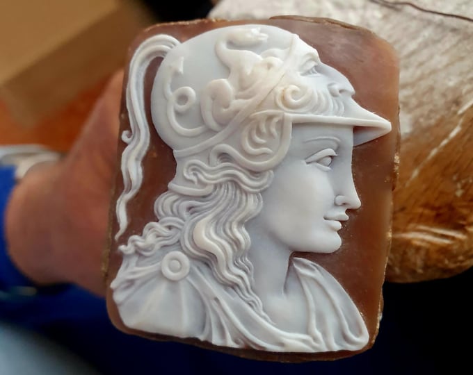 Hand Carved Sardonyx Shell Cameo: Greek Roman God, Italian Jewelry (55mm)