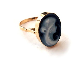 Oro blu cameo anello signora capelli lunghi cameo italiano gioielli donadio agate stone cameo bague camée .