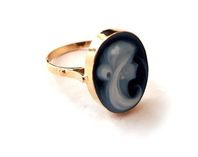 Oro blu cameo anello signora capelli lunghi cameo italiano gioielli donadio agate stone cameo bague camée .