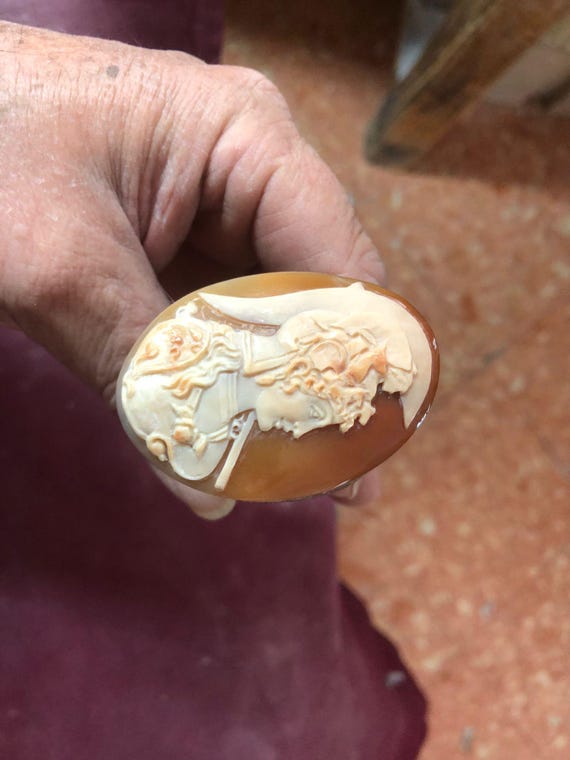 Cammeo in Conchiglia Sfusa: Profilo Di Atena Minerva Intagliato a