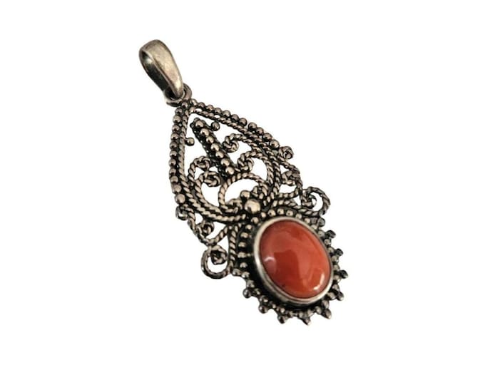 Boho Red Coral Pendant: Sterling Silver Italian Hippie Jewelry