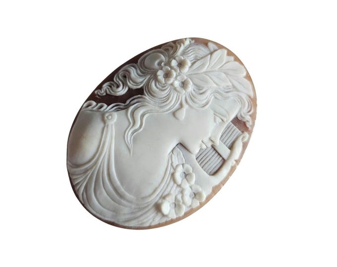 Profilo cameo della dea saffo a conchiglia sciolta sulla conchiglia Sardonyx