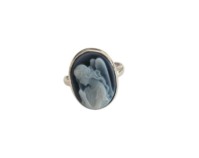 Sterling Silver Agate Cameo Ring, Archangel Gabriel Jewelry