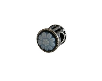 Blue Agate Daisy Cameo Charm: 925 Sterling Silver Pandora Bracelet