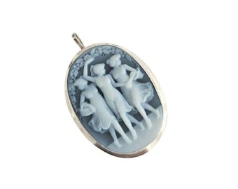 Spilla con cammeo Tre Grazie, agata blu, argento sterling