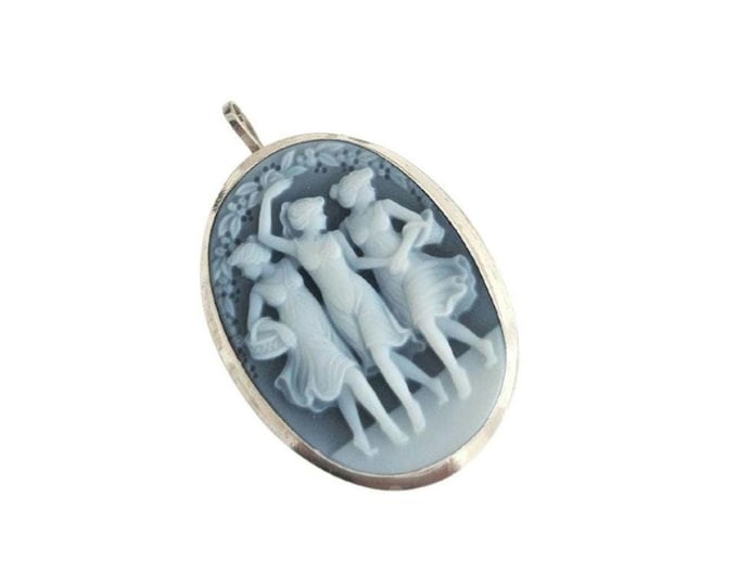 Spilla con cammeo Tre Grazie, agata blu, argento sterling