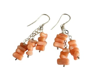 Pink Coral earrings gold plated italian coral jewelry donadio corals cameos jewellery boucles d'oreilles corail サンゴのイヤリング Коралловые серьги