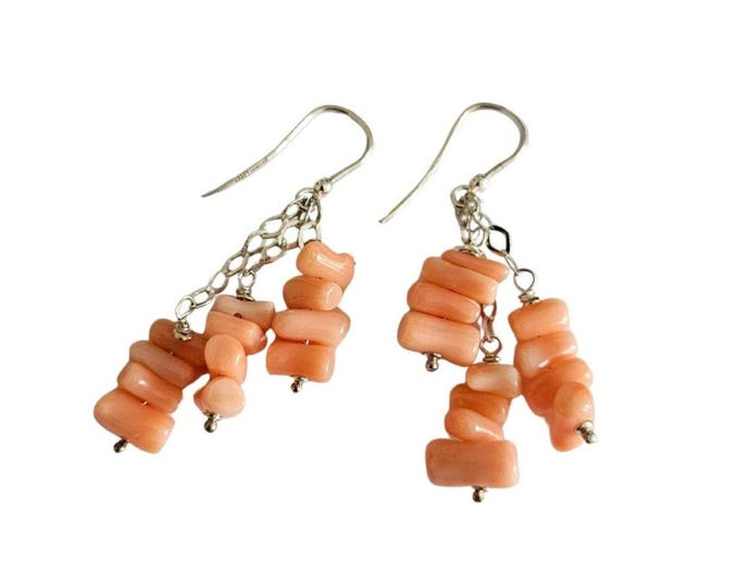 Pink Coral earrings gold plated italian coral jewelry donadio corals cameos jewellery boucles d'oreilles corail サンゴのイヤリング Коралловые серьги