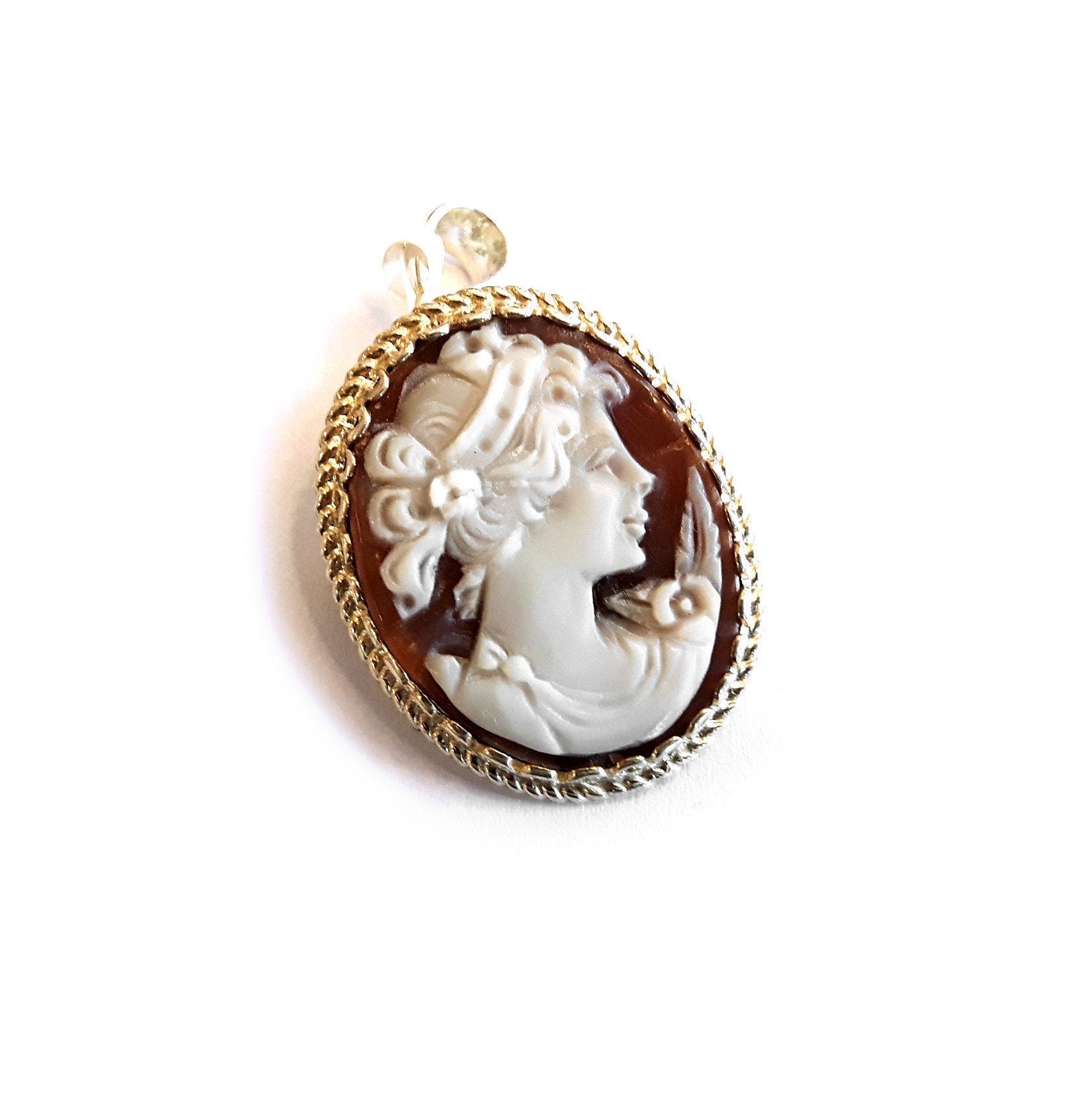 Silver Shell Cameo Brooch & Pendant Goddess Italian Cameo