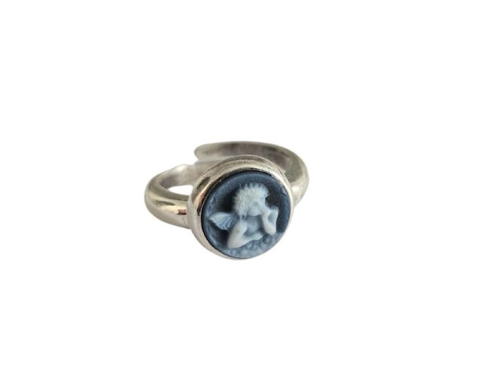 Anello cammeo blu Angelo cammeo italiano gioielli donadio agata pietra cammei bague camée anillo camafeo