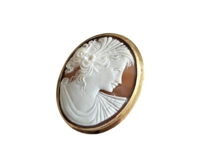 Gold Ceres Cameo Brooch Pendant: Sardonyx Shell, Italian Jewelry