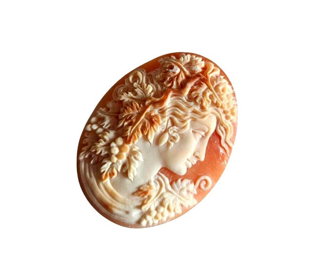 Italian handmade shell cameo Baccante profile | Gulf of Naples Vesuvio