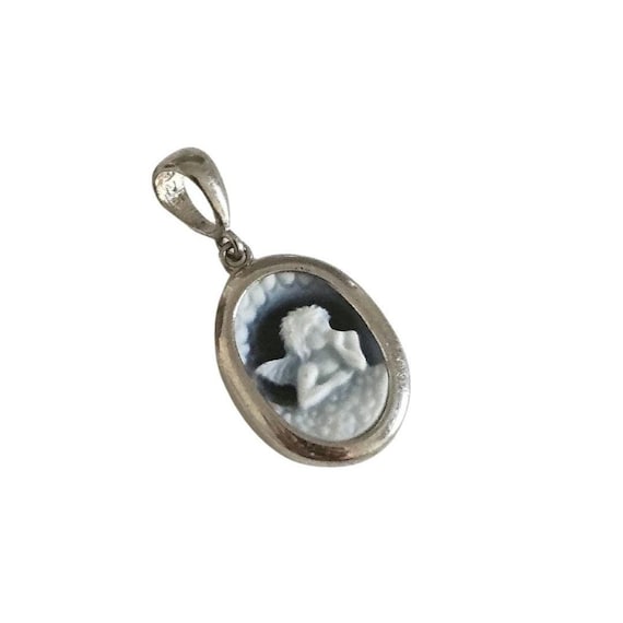 Blue Cameo Pendant Angel Set in 925 Sterling Silver Cameo Jewelry