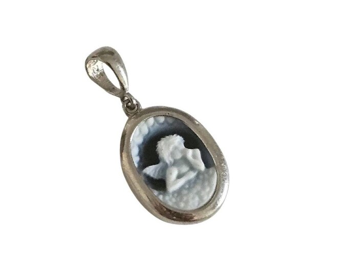 Blue Agate Angel Cameo Pendant: 925 Sterling Silver Donadio Jewelry