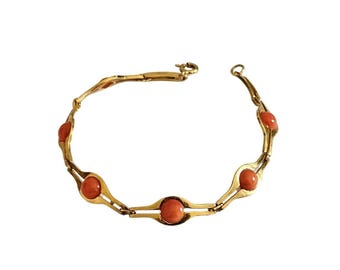 Bracciale in corallo dorato: cammeo Donadio italiano, argento sterling placcato oro 925