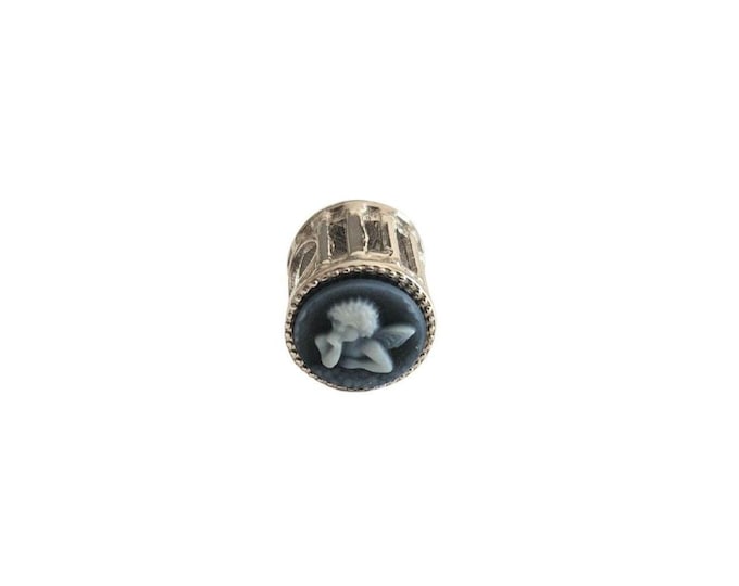 Blue Agate Cameo Charm, Sterling Silver Angel Bead, Pandora Bracelet