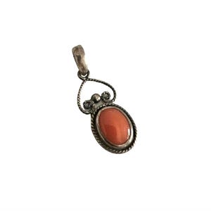 Boho Red Coral Pendant: Sterling Silver Filigree, Italian Jewelry image 2