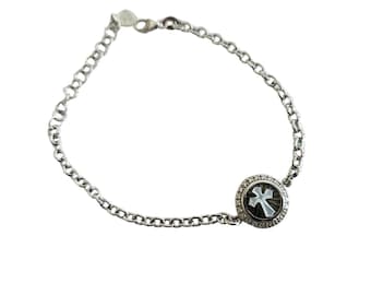 Mother of pearl Shell Cross Cameo Bracelet: 925 Sterling Silver and Zircons