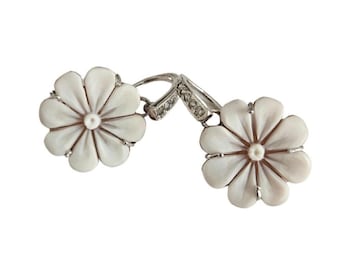 Flower Cameo Earrings: Sterling Silver, Sardonyx Shell, Zircon