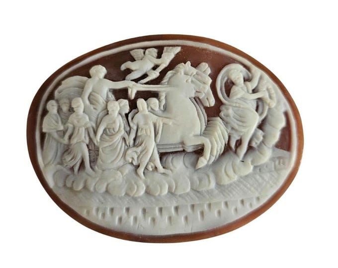 Sardonyx Shell Cameo: Dionysus Chariot, Italian Carved Gem
