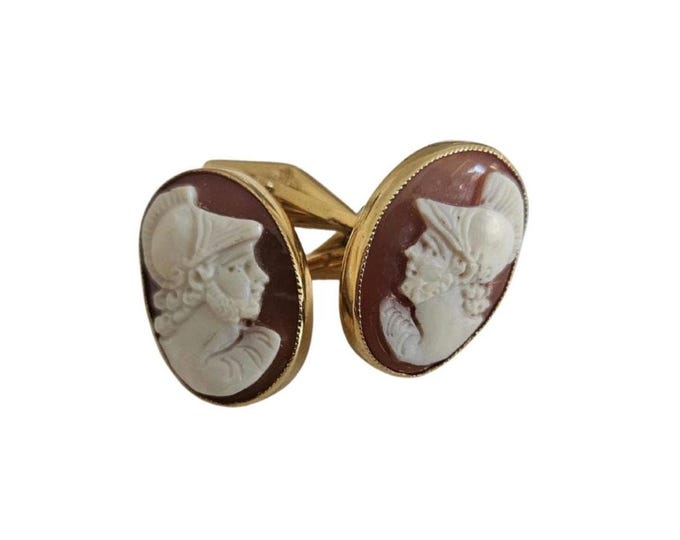 Gold Gladiator Cameo Cufflinks: Hand-Carved Italian Shell Jewelry
