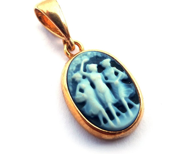 Blue three graces cameo pendant italian cameo jewelry donadio stone cameos pendentif camée colgante camafeo カメオペンダント Камея подвеска