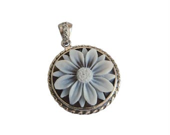 Floral Sardonyx Shell Cameo Pendant: Sterling Silver Italian Jewelry