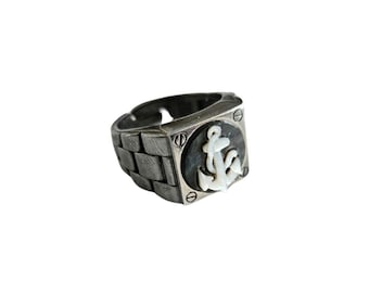 Man cameo ring sea anchor italian cameo jewelry donadio cameos shell bague camée homme gift for him