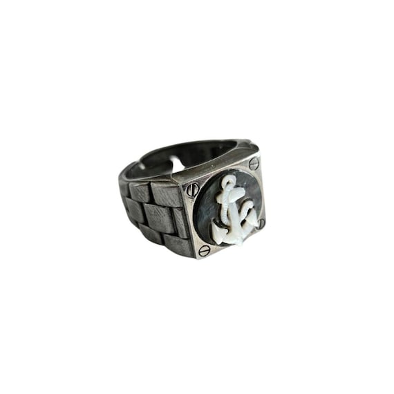 Anello da uomo con cammeo e ancora marina: argento sterling Donadio Gioielli italiani