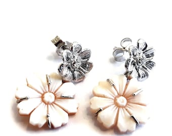 Daisy Shell Cameo Earrings: Sterling Silver Italian Jewelry