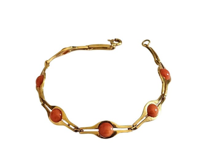 Bracciale in corallo dorato: cammeo Donadio italiano, argento sterling placcato oro 925