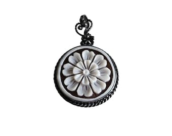 Floral Sardonyx Shell Cameo Pendant: Sterling Silver Italian Jewelry (20mm)