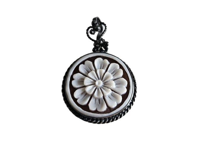 Floral Sardonyx Shell Cameo Pendant: Sterling Silver Italian Jewelry (20mm)