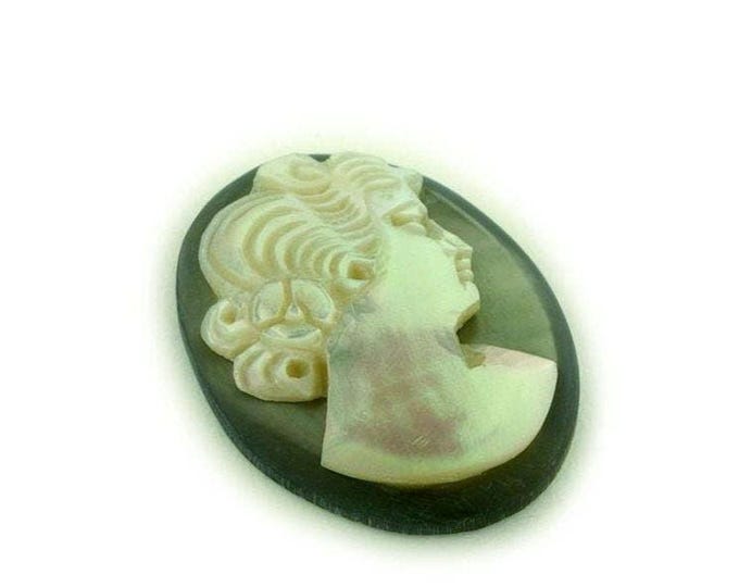 Mother of Pearl Cameo: Hand Carved Roman Woman, Loose Italian Jewelry (30mm)