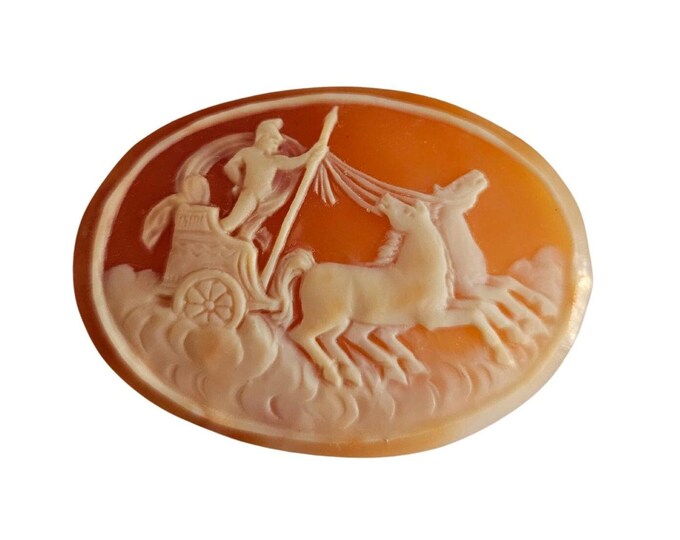 Hand Carved Corniola Shell Cameo: Achilles' Chariot, Italian Art