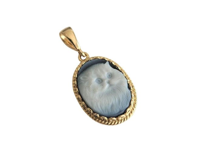Ciondolo cammeo blu gatto gioielli donadio pietra agata. (1,8 cm)