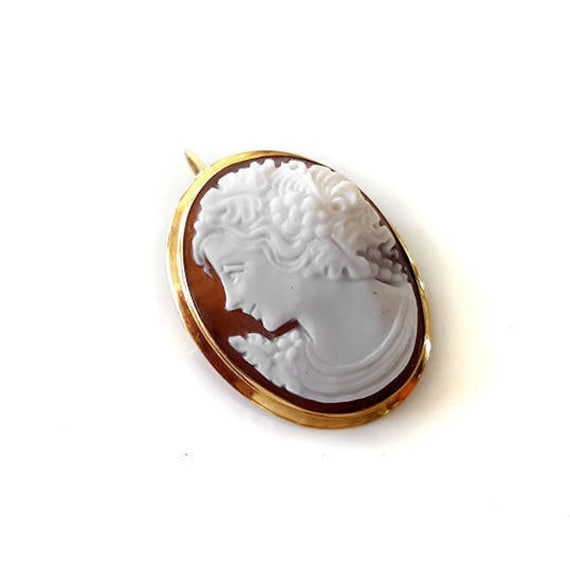 Broche Ancienne Camée Coquille - Ornée, Style Antiquité Grecque, Occasion