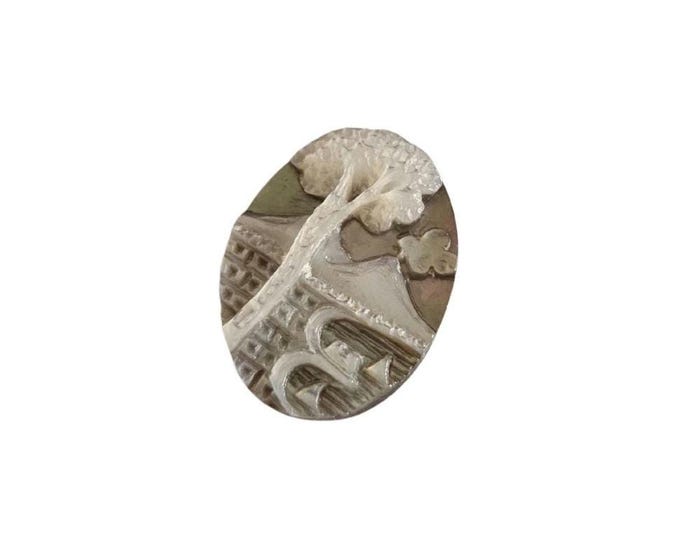 Hand Carved Shell Cameo: Mount Vesuvius, Naples (18x13mm)